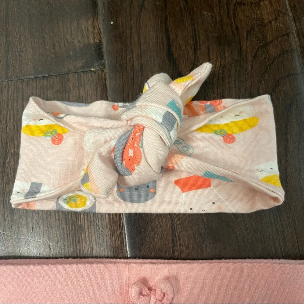 Angel Dear Pink Diaper Cover and Sushi Print Headband Set Bamboo 12-18 Months